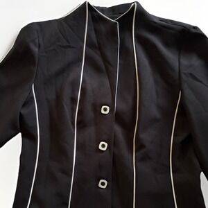 Spago Blazer Womens Medium Black White Square Button Mod Professional Vintage